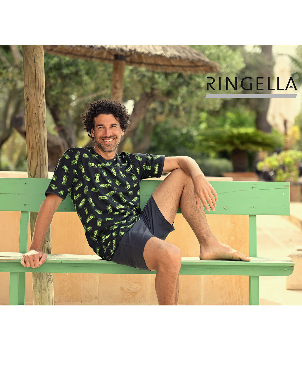 ringella-herren-pyjama-dollars-4241316-graphit-kurzarm-shorty image 2