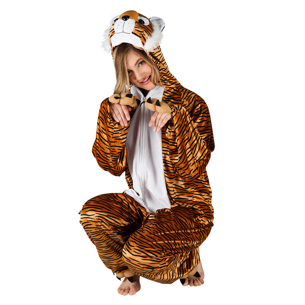das-kost-mland-tiger-kost-m-herren-braun-overall-kapuze image 2