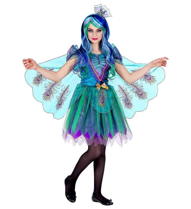 das-kost-mland-pfau-kinderkost-m-glitzerkleid-t-rkis-lila image 1