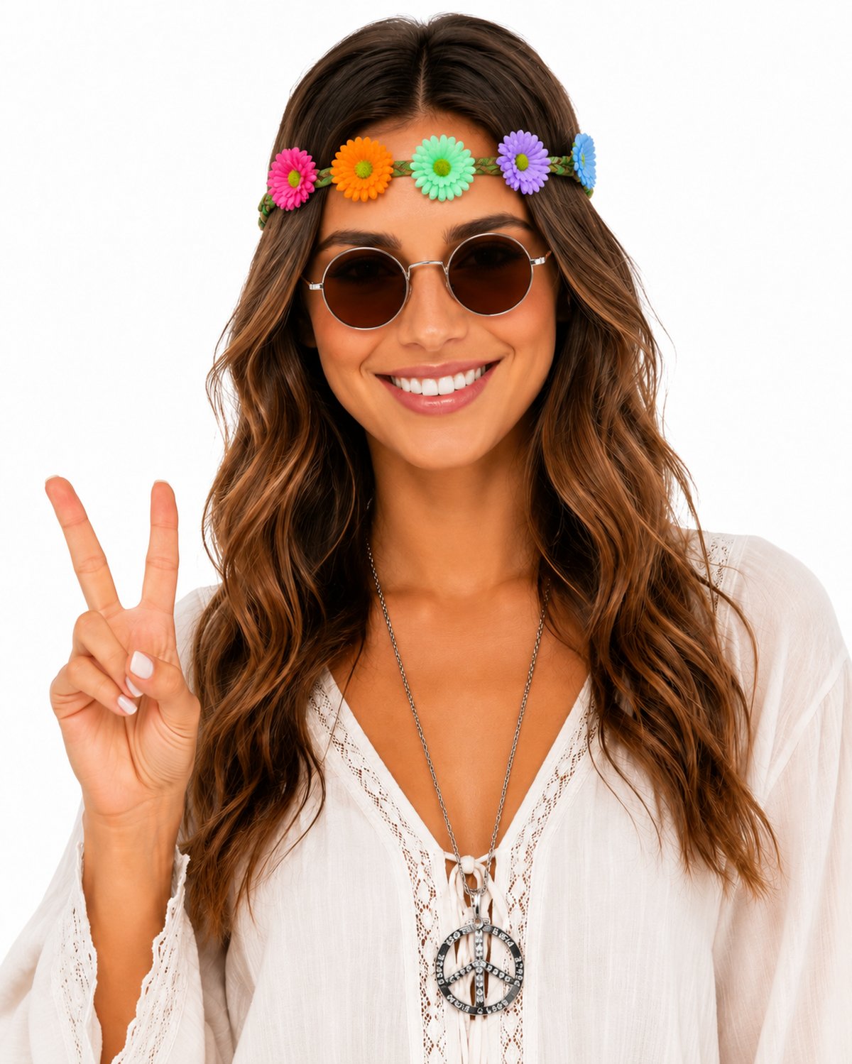 das-kost-mland-accessoires-hippie-set-3-tlg-margeriten-haarband-braun image 2