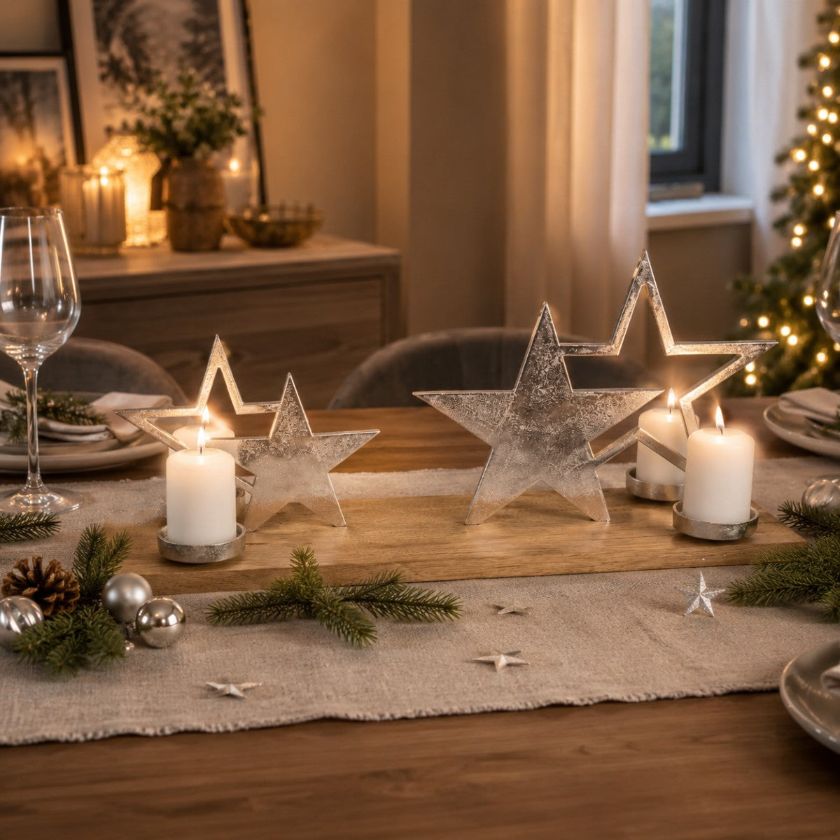 adventskerzenhalter-holz-silber-sterne-xl-68x20x30cm-adventskranz image 2