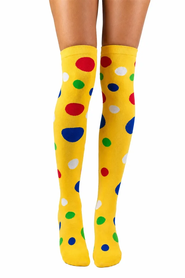 das-kost-mland-polka-dot-clown-kniestr-mpfe-gelb-bunt image 1