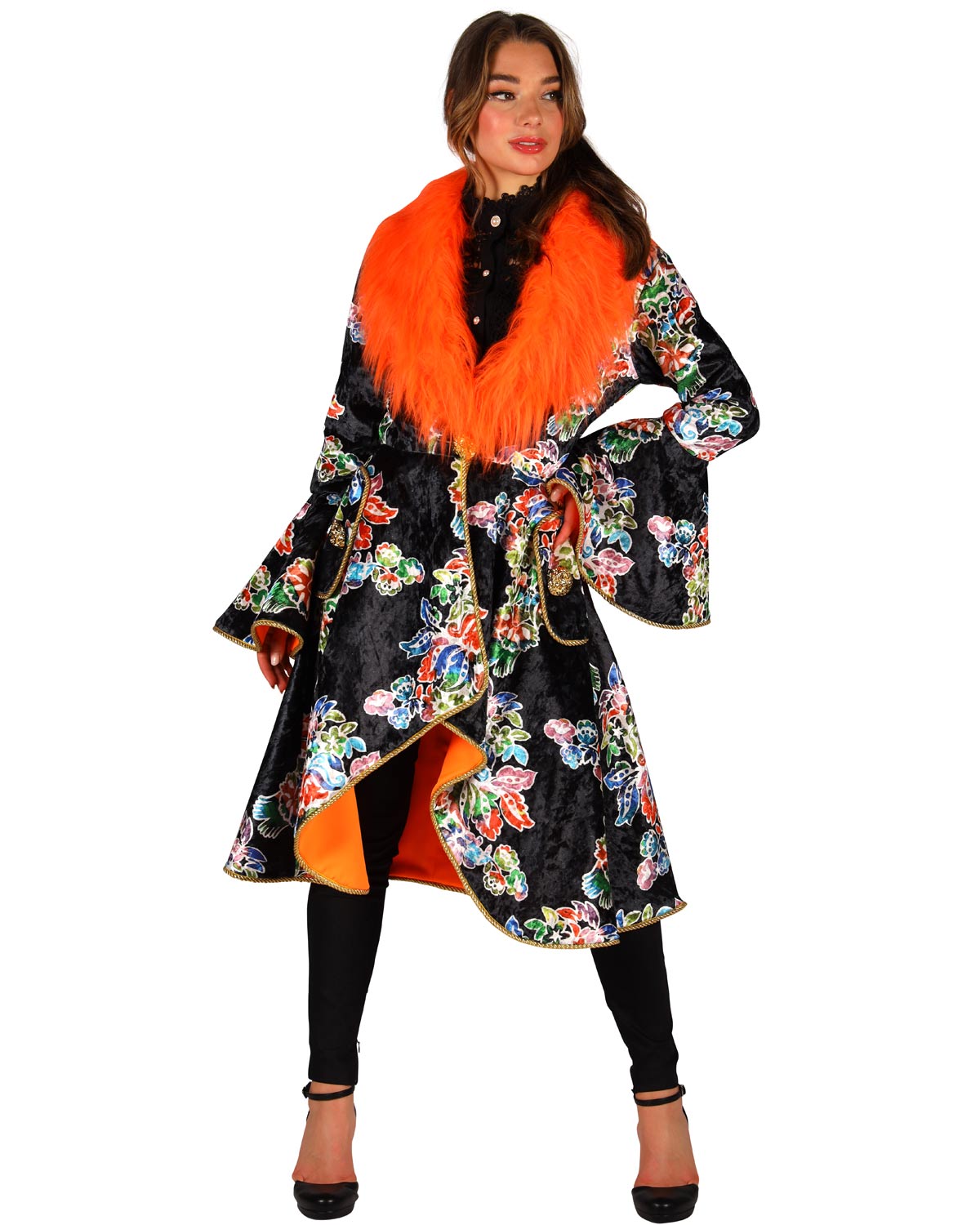 das-kost-mland-damen-karneval-jacke-blumenmuster-schwarz-orange image 3