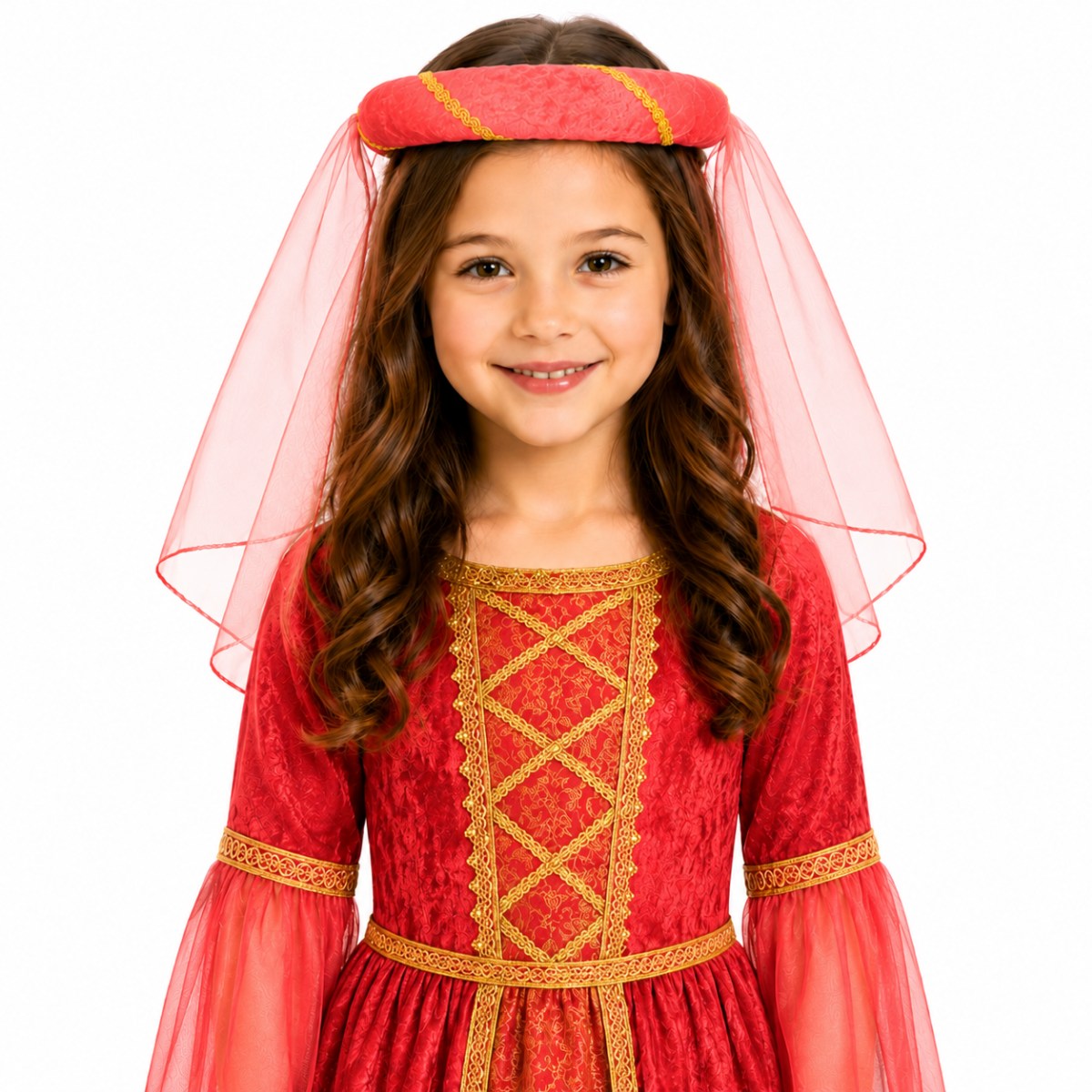das-kost-mland-helena-mittelalter-haarband-m-dchen-rot-schleier image 1