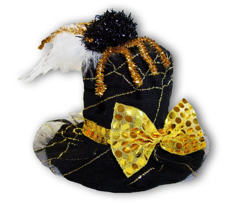 das-kost-mland-minihut-hexenhut-zylinder-spinne-schwarz-gold image 1