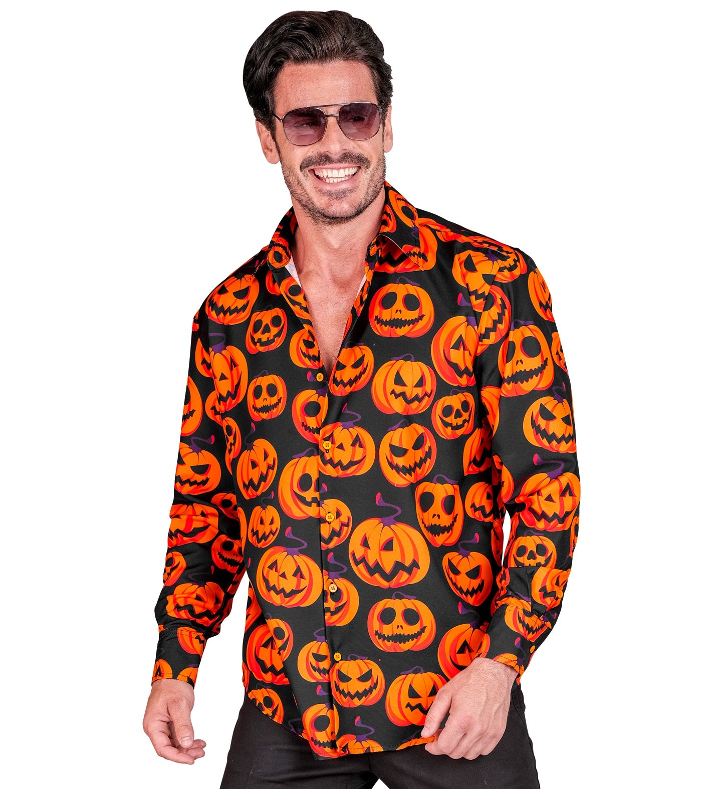 das-kost-mland-herren-halloween-hemd-k-rbis-uv-orange-schwarz image 1