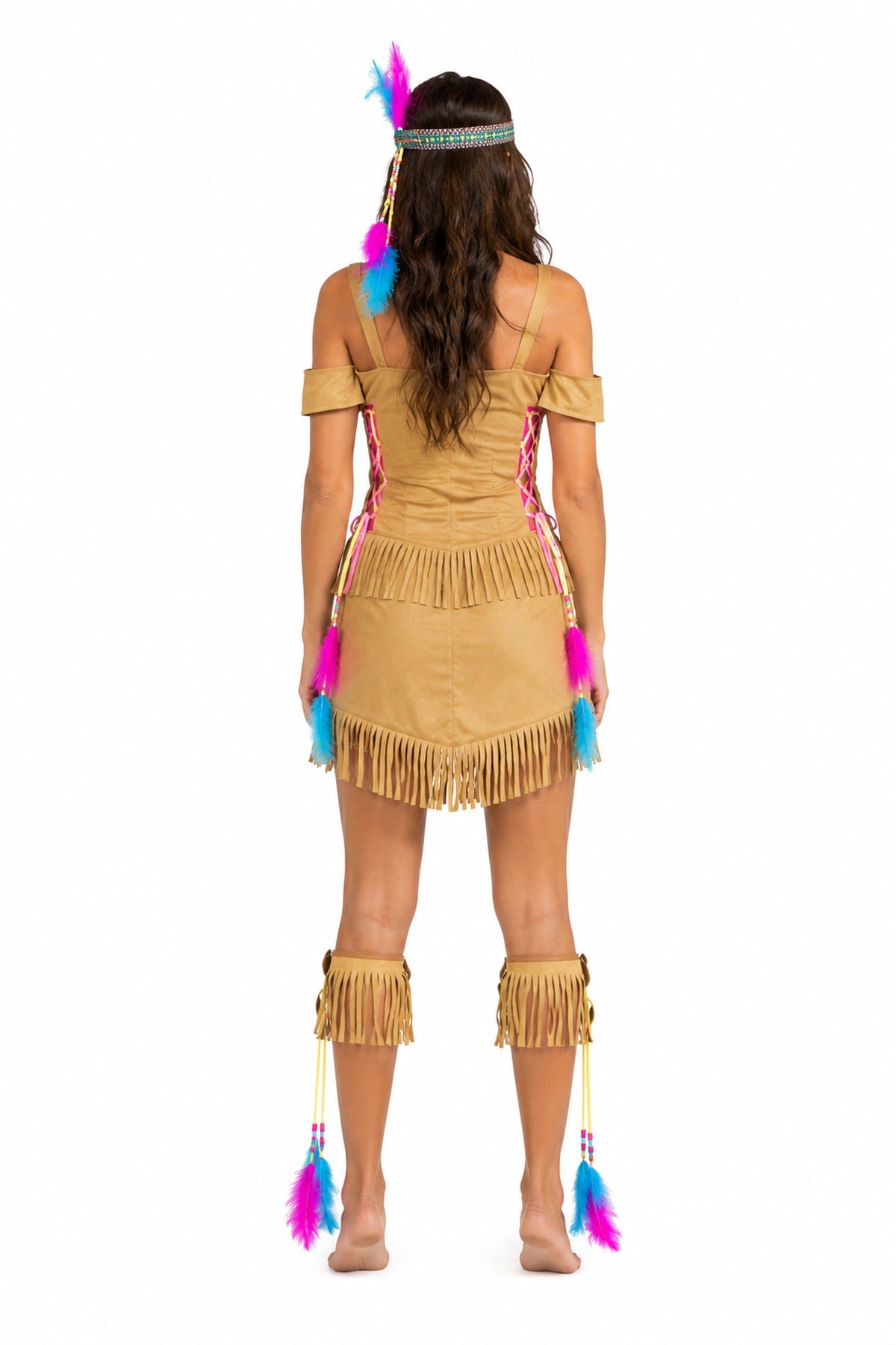 indianerin-kost-m-feather-damen-braun-pink-kleid-fasching image 7