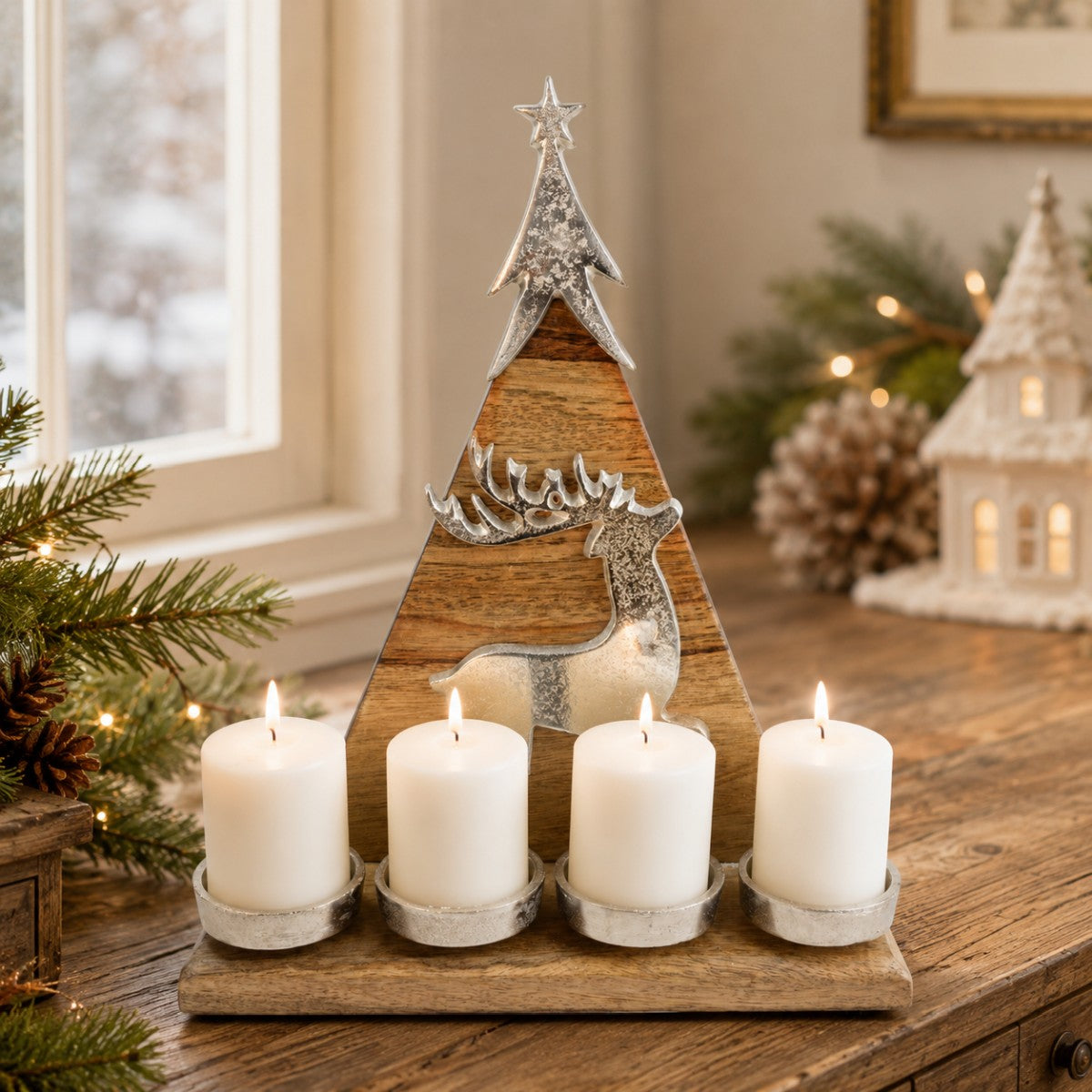 riffelmacher-kerzenleuchter-weihnachtsbaum-hirsch-natur-silber image 2
