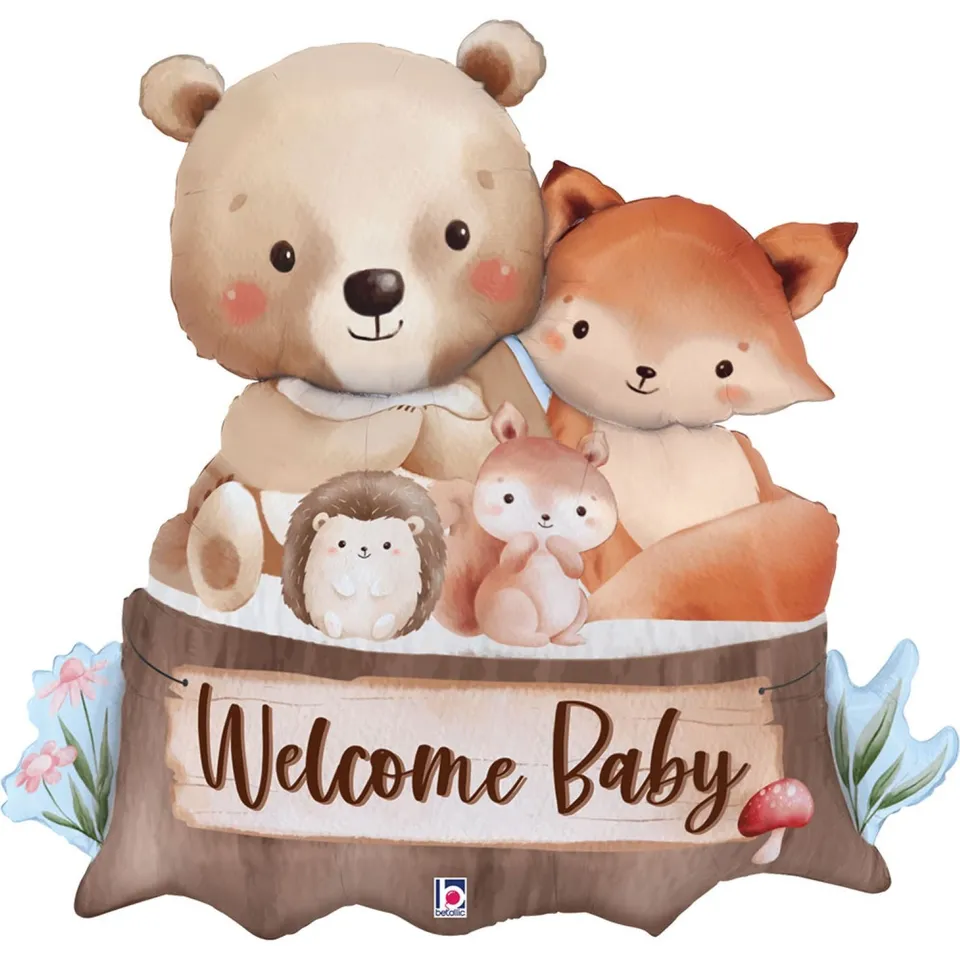 das-kost-mland-woodland-welcome-baby-shape-folienballon-86cm image 1