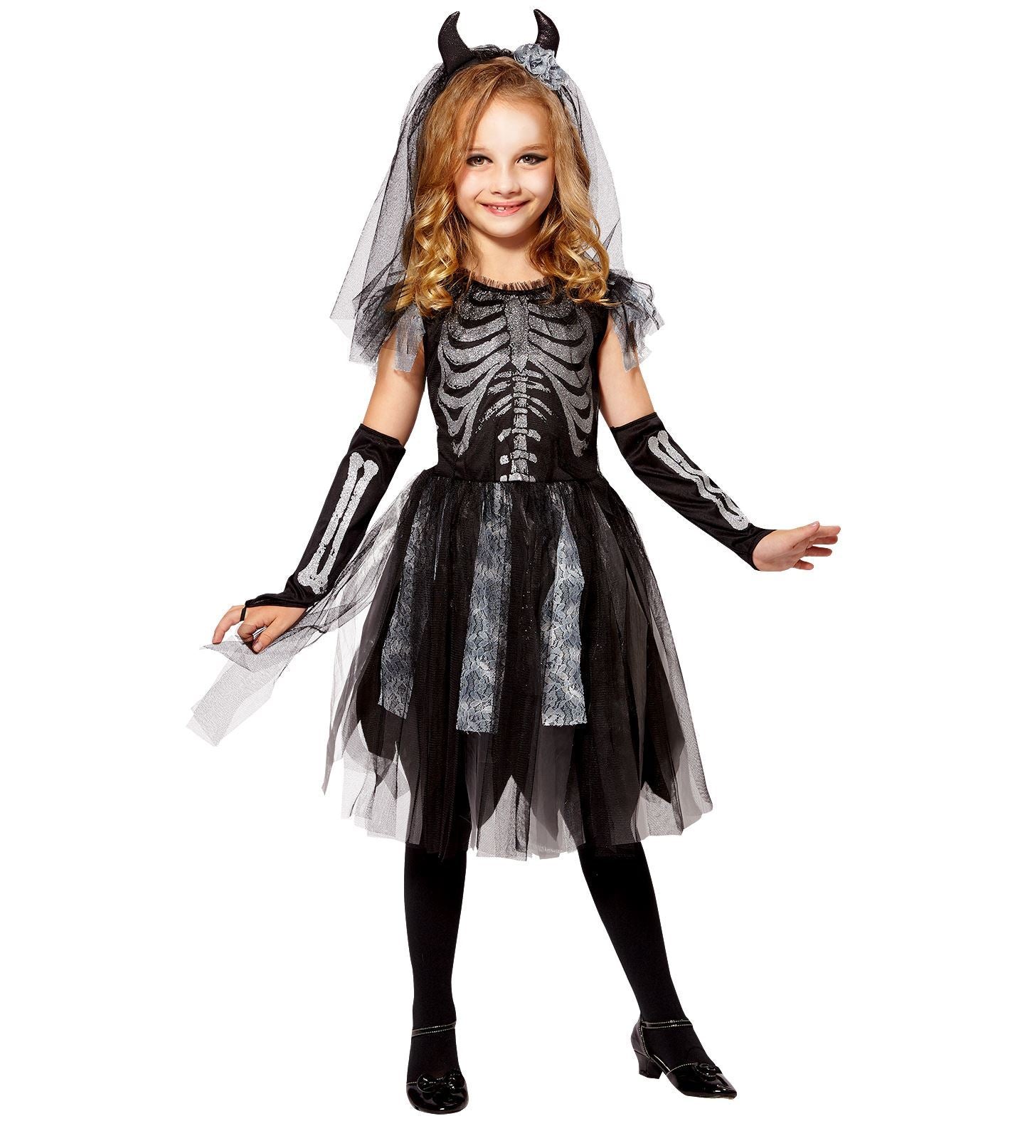 das-kost-mland-teufelsbraut-kinderkost-m-skelett-kleid-schwarz image 1