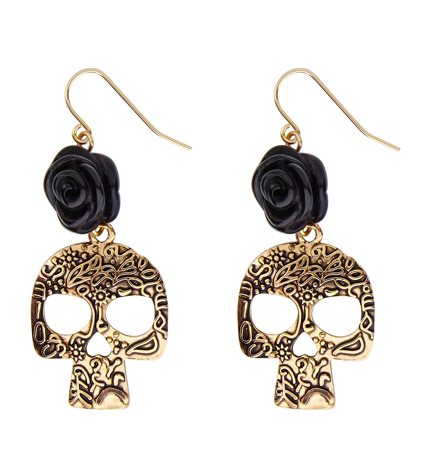 day-of-the-dead-ohrringe-totenkopf-rose-schwarz-gold image 1
