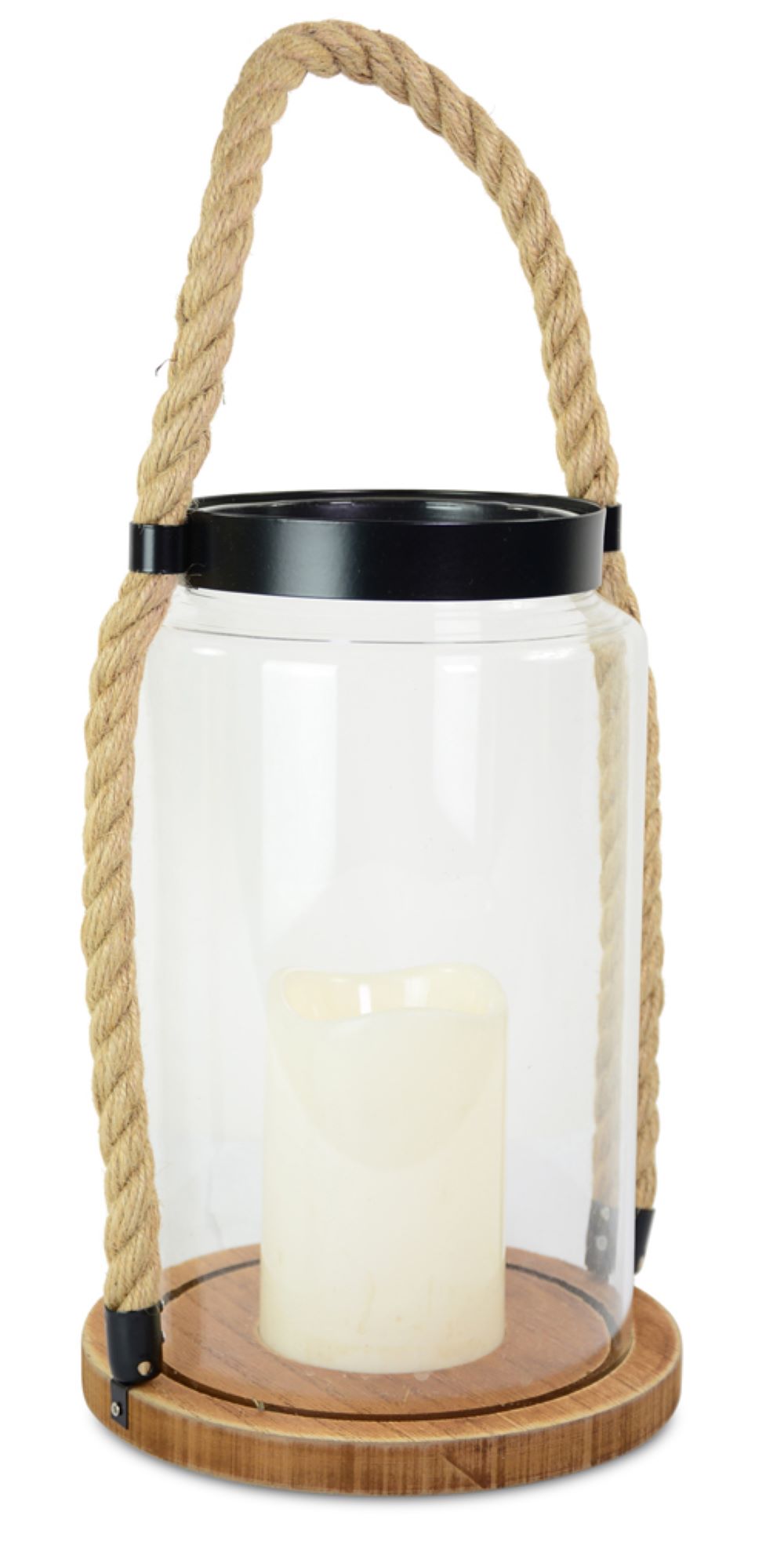 riffelmacher-led-glaslaterne-18x40-cm-mit-kordel-holzsockel image 1