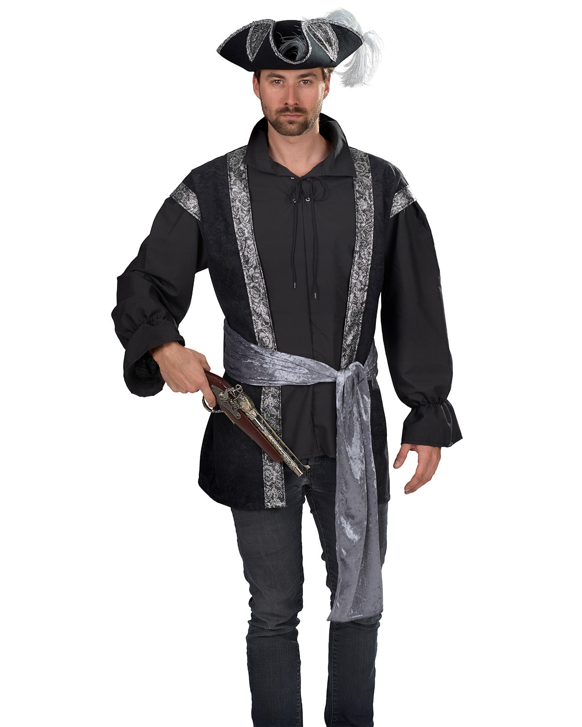 pirat-jack-hemd-mit-weste-herren-schwarz-silber-gr-50-52 image 1