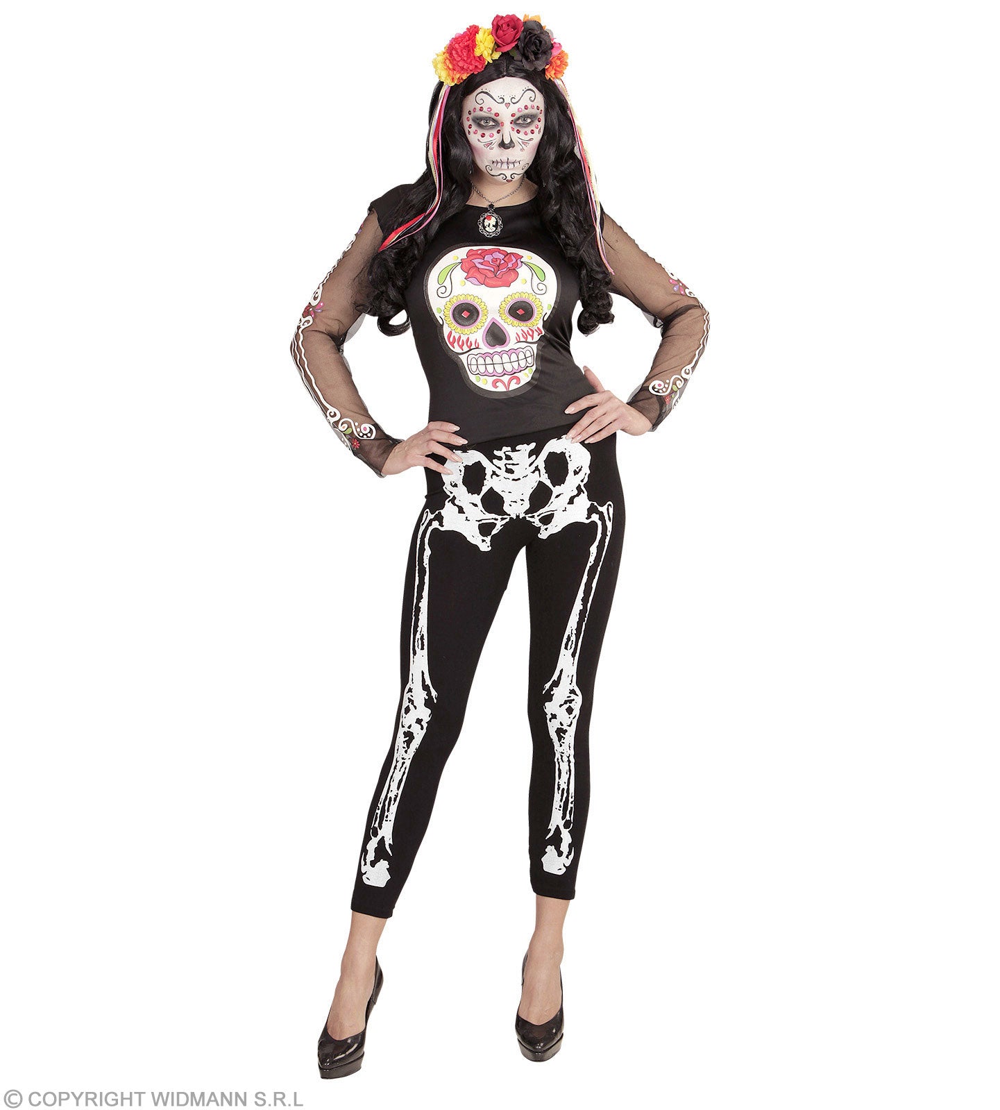 skelett-leggings-damen-schwarz-weiss-stretch-s-m image 4