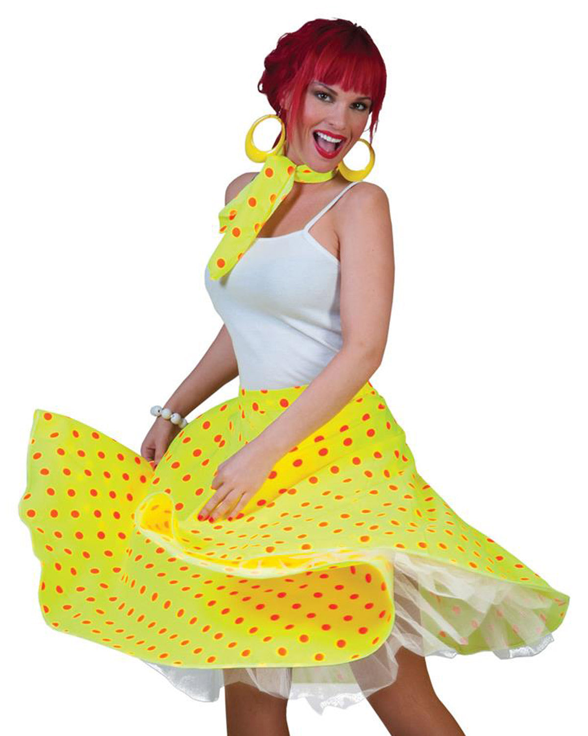 das-kost-mland-damen-50er-tellerrock-mit-halstuch-gelb-orange-punkte image 1