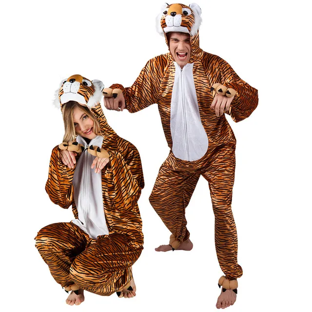 das-kost-mland-tiger-kost-m-herren-braun-overall-kapuze image 1