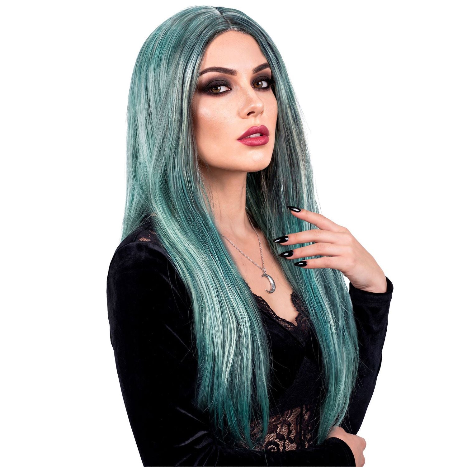 das-kost-mland-per-cke-hexe-damen-lang-grau-mintgr-n image 1