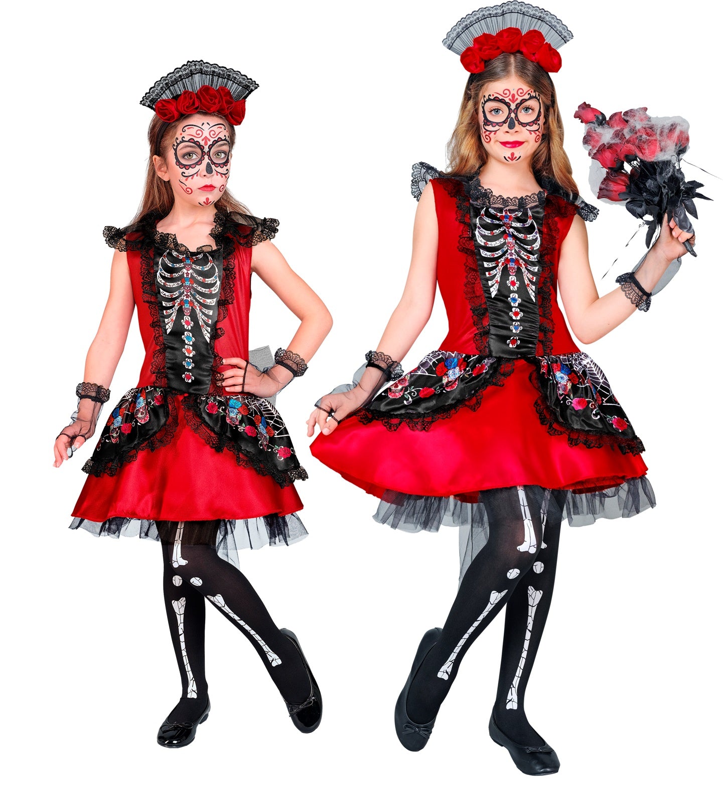 dia-de-los-muertos-kinderkost-m-skelett-kleid-rot-128 image 4