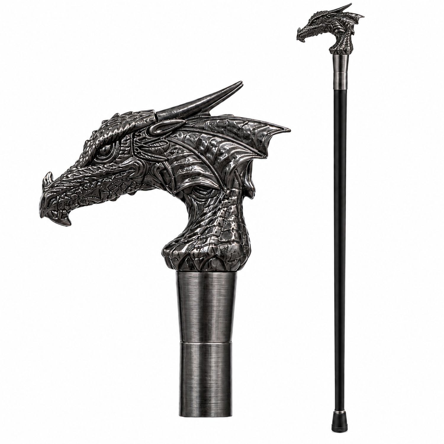das-kost-mland-gehstock-drache-metall-schwarz-silber-93cm image 1