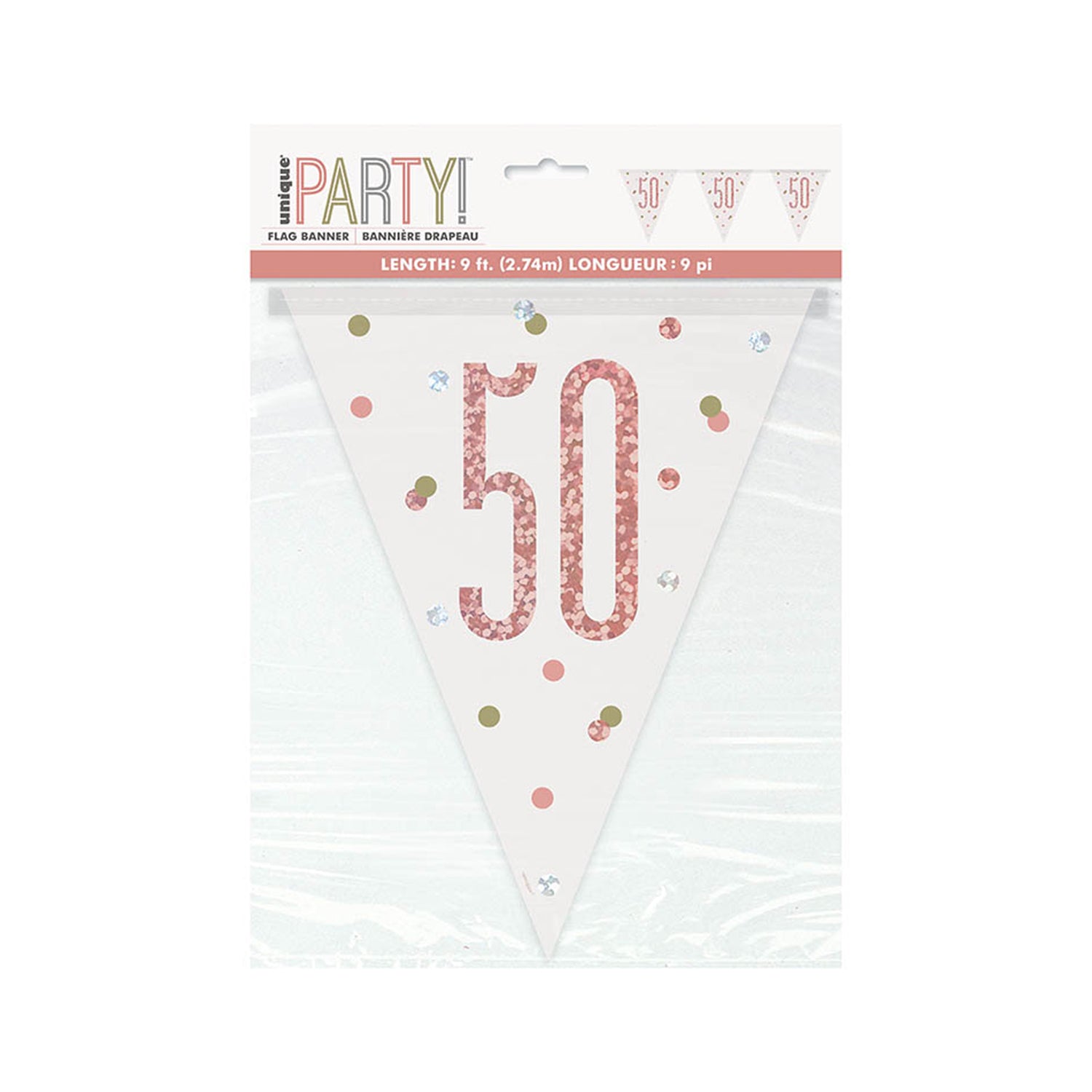 das-kost-mland-happy-birthday-glitz-wimpelkette-50-rosegold-274cm image 1
