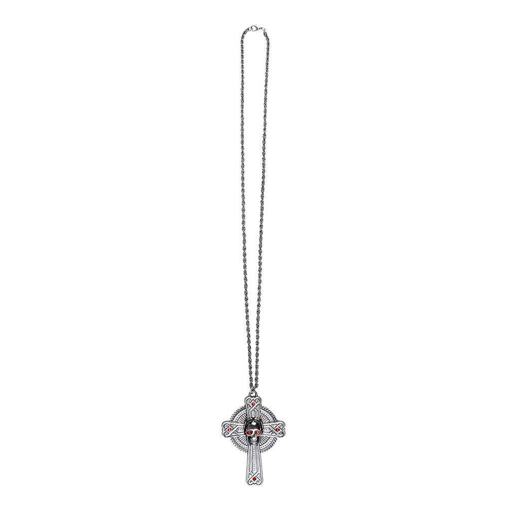 das-kost-mland-skull-halskette-mit-kreuz-altsilber-rot image 3
