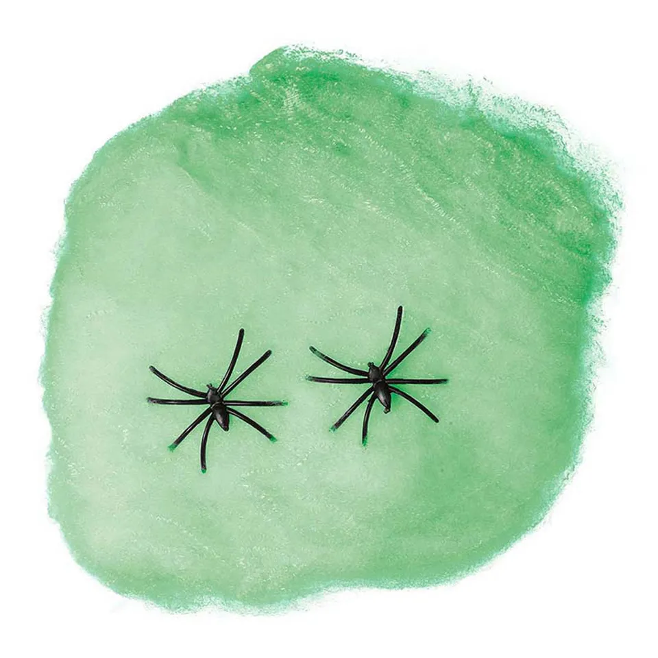 das-kost-mland-spinnweben-deko-gr-n-60g-mit-2-spinnen image 1