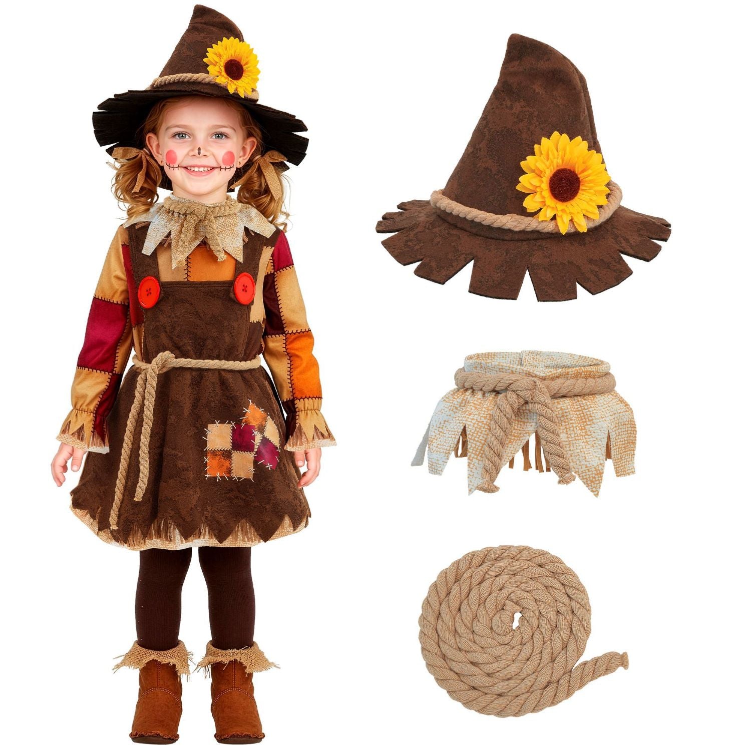 das-kost-mland-m-dchen-vogelscheuche-kost-m-4-tlg-mehrfarbig-kleid image 6