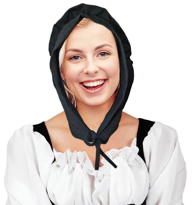 das-kost-mland-mittelalter-magd-haube-schwarz-marktfrau image 1
