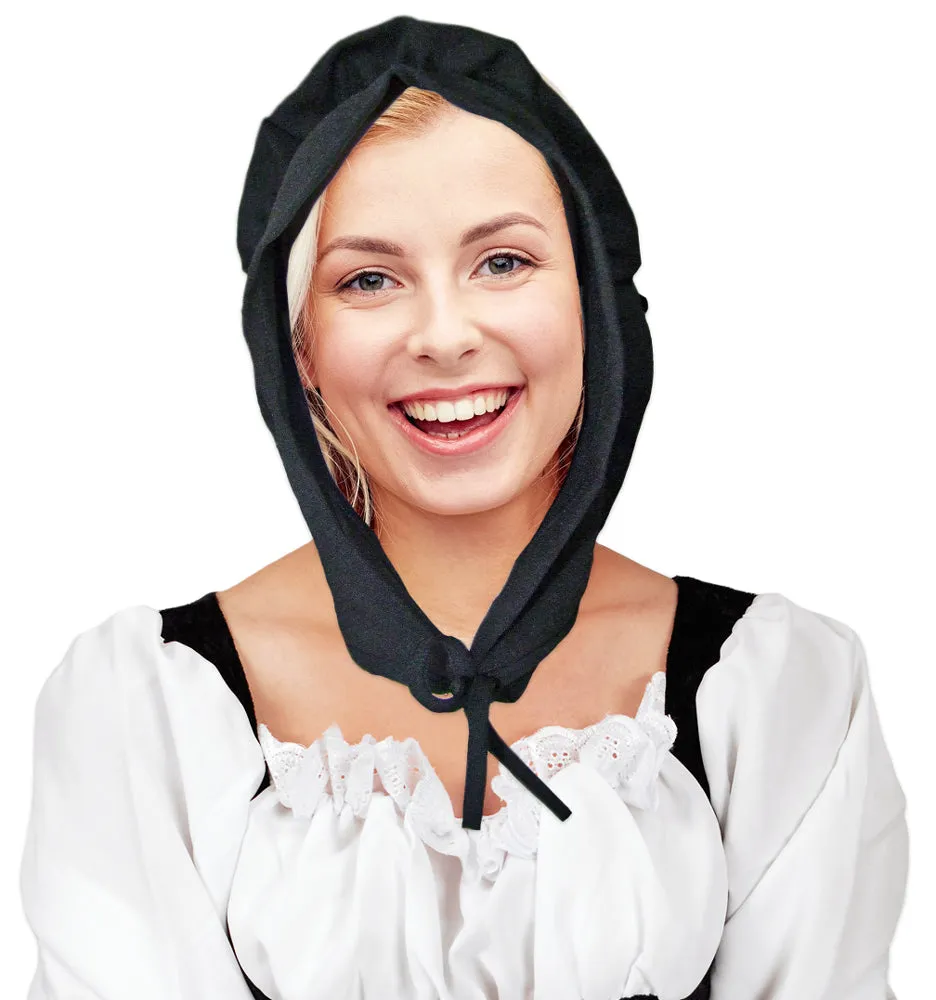 das-kost-mland-mittelalter-magd-haube-schwarz-marktfrau image 1