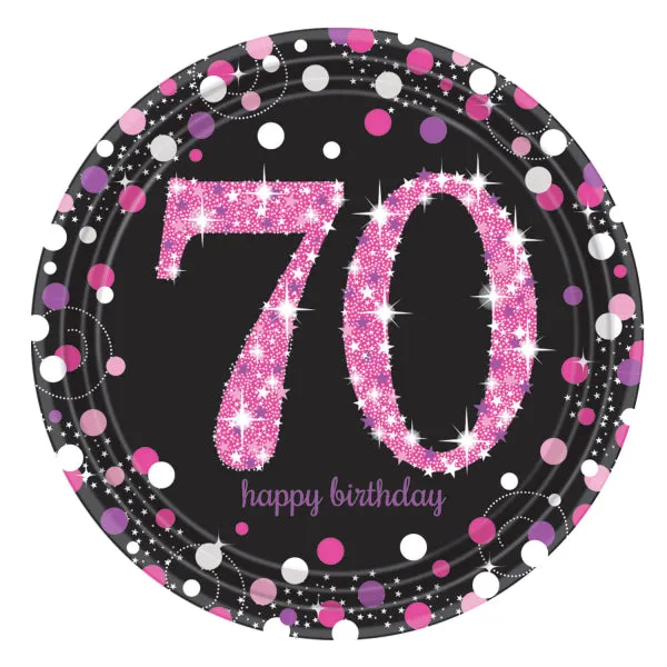 amscan-sparkling-celebration-pappteller-schwarz-pink-22-8-cm image 1