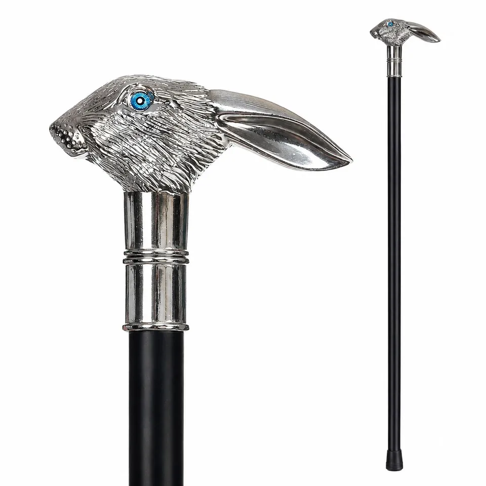 das-kost-mland-gehstock-hasenkopf-metall-schwarz-silber-93-cm image 1