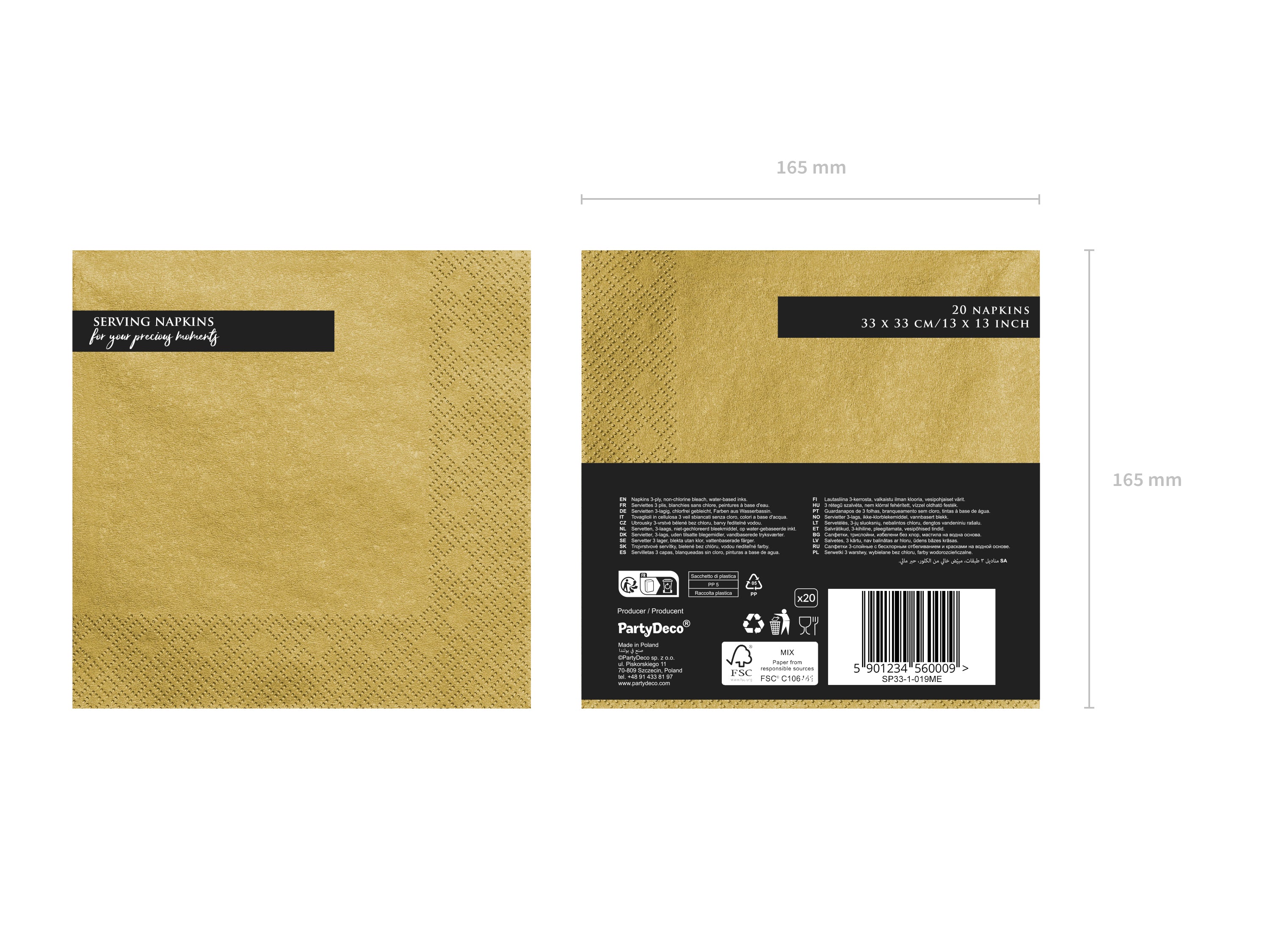 das-kost-mland-servietten-uni-gold-metallic-33x33cm-20-stk image 2