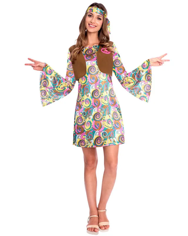 das-kost-mland-psychedelic-hippie-kost-m-damen-rosa-braun-s-xl image 1