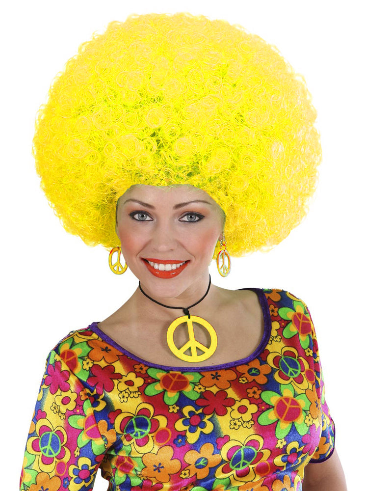 das-kost-mland-accessoires-hippie-schmuck-set-neon-gelb-kette-ohrringe image 1
