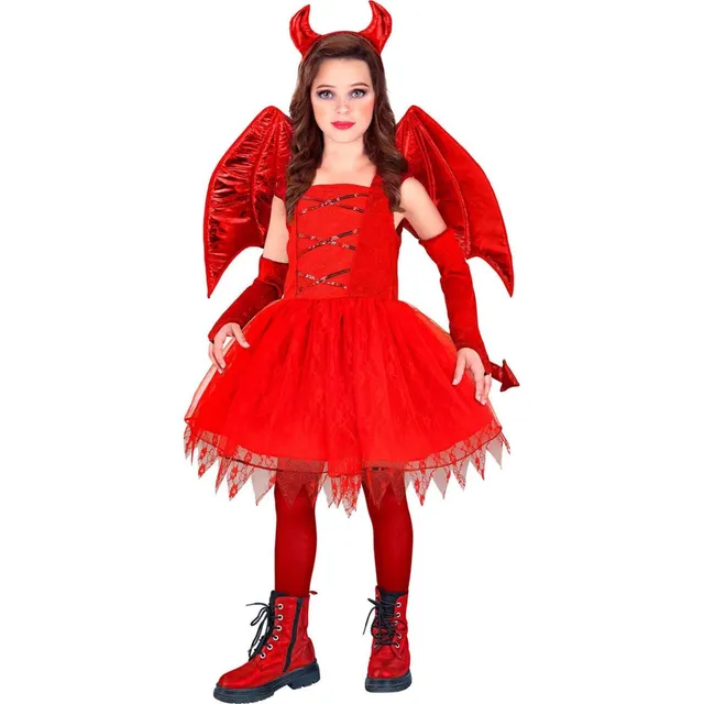 das-kost-mland-teufel-m-dchen-kost-m-128-rot-mit-h-rnern image 1