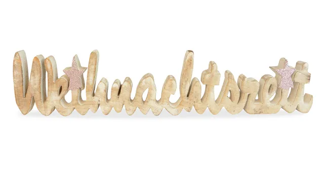 riffelmacher-weihnachtszeit-74585-schriftzug-mangoholz-46cm-rosa image 1