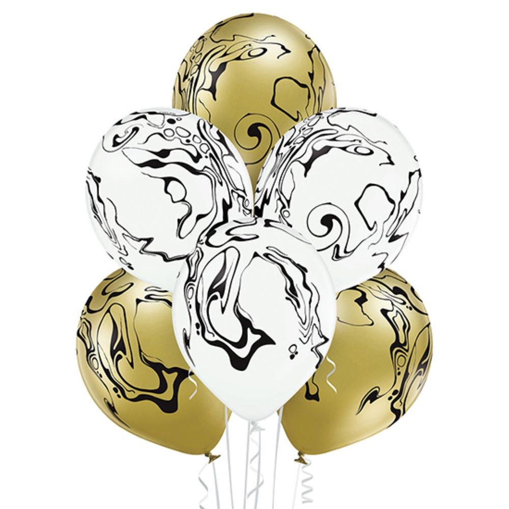 das-kost-mland-marble-luftballons-30cm-6-stk-gold-wei image 1