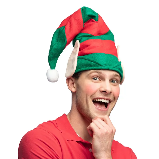 das-kost-mland-accessoires-elf-weihnachtsm-tze-mit-ohren-rot-gr-n image 1