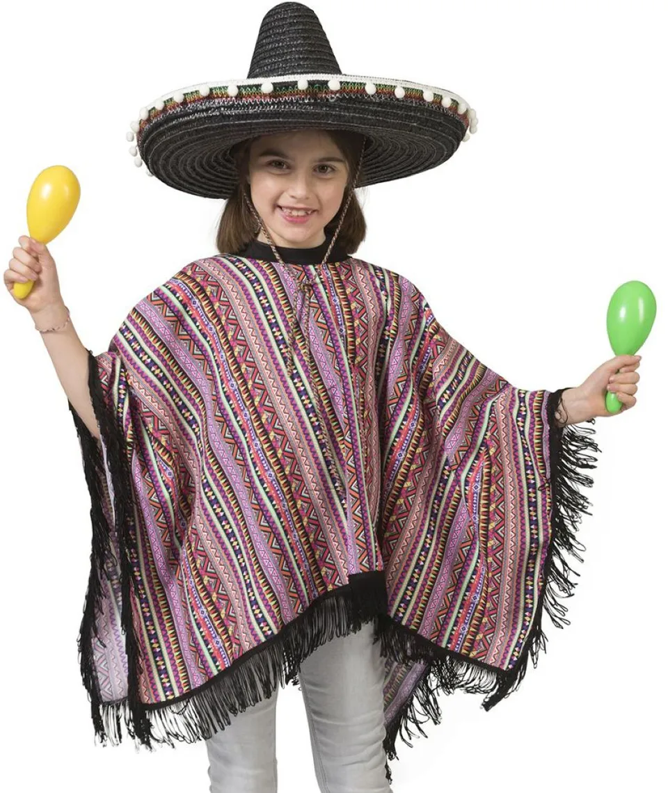 mexikaner-poncho-pedro-kinder-bunt-fasching-cape-gr-einheitsgr-e image 1