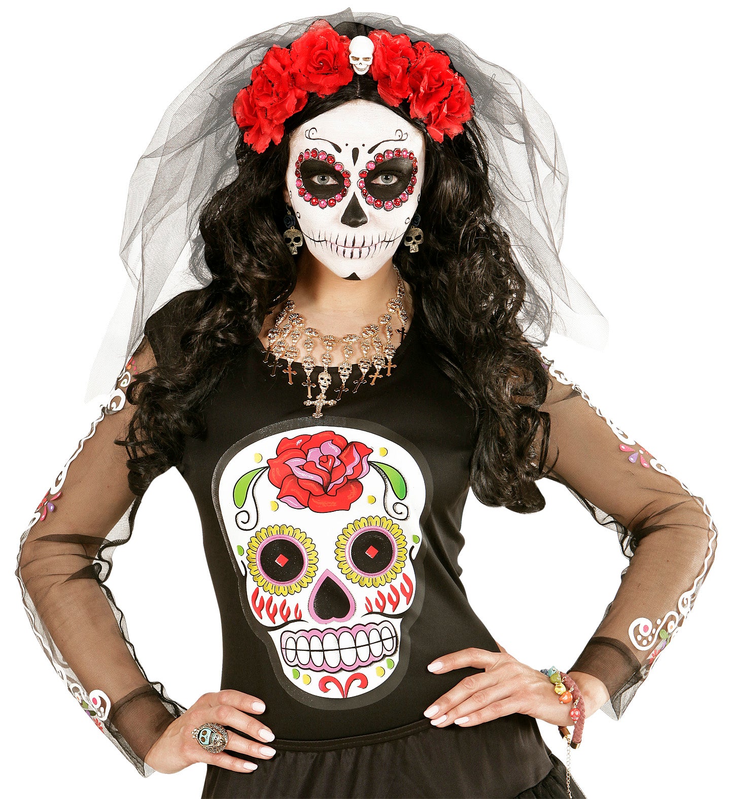 day-of-the-dead-ohrringe-totenkopf-rose-schwarz-gold image 3